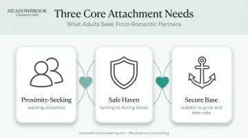 Three core adult attachment needs proximity safe haven secure base diagram