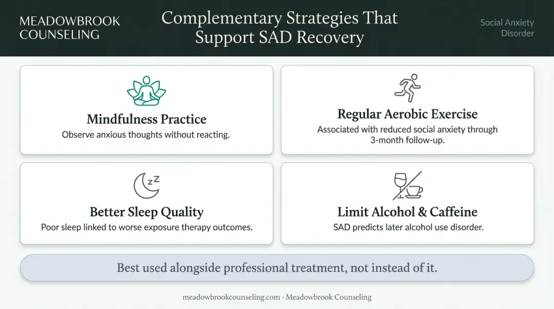 Four complementary lifestyle strategies supporting social anxiety disorder treatment recovery