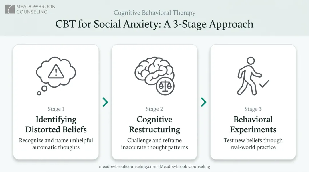 3-step CBT process for social anxiety disorder thought patterns and exposure