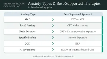 Anxiety disorder to therapy type matching guide comparison chart infographic