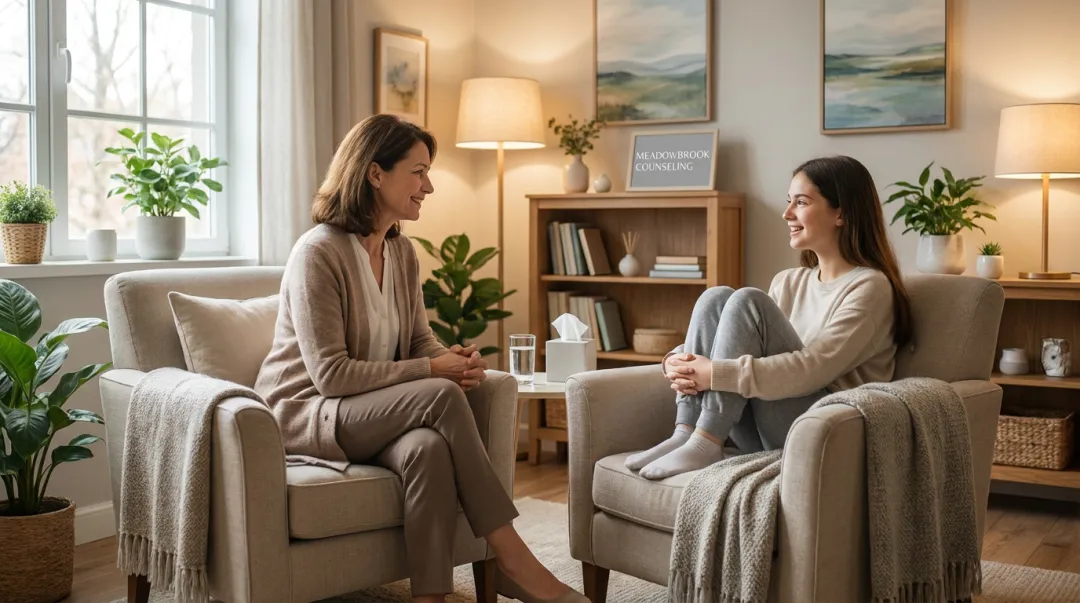 Meadowbrook Counseling therapist supporting client during eating disorder therapy session