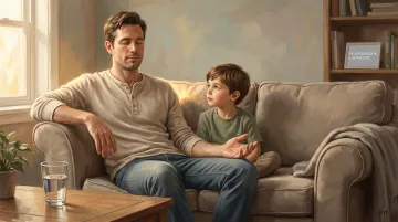 Parent modeling calm behavior while child observes during stressful home situation
