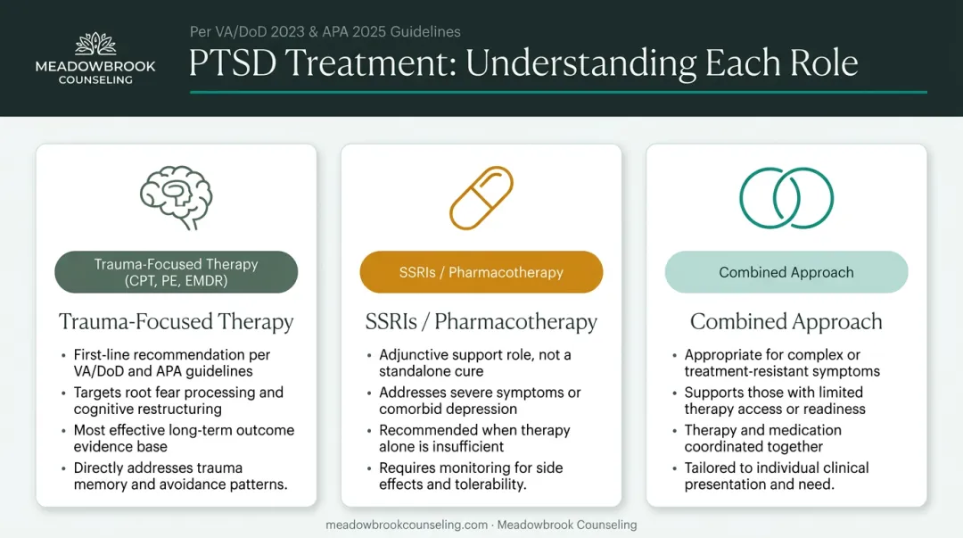 PTSD treatment options comparison therapy medication and combined approach roles