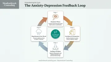 Anxiety-depression bidirectional cycle diagram showing worry avoidance and hopelessness