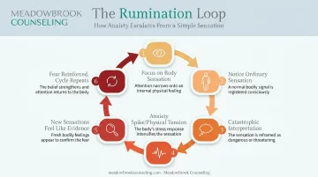 6-step health anxiety rumination loop cycle diagram
