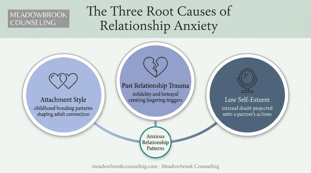 Three root causes of relationship anxiety infographic breakdown