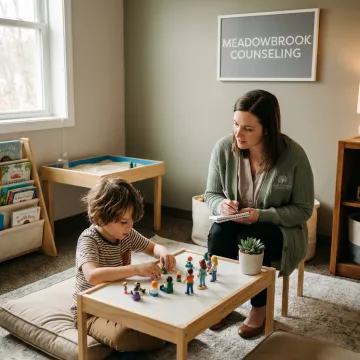 Child talking with a counselor in therapy