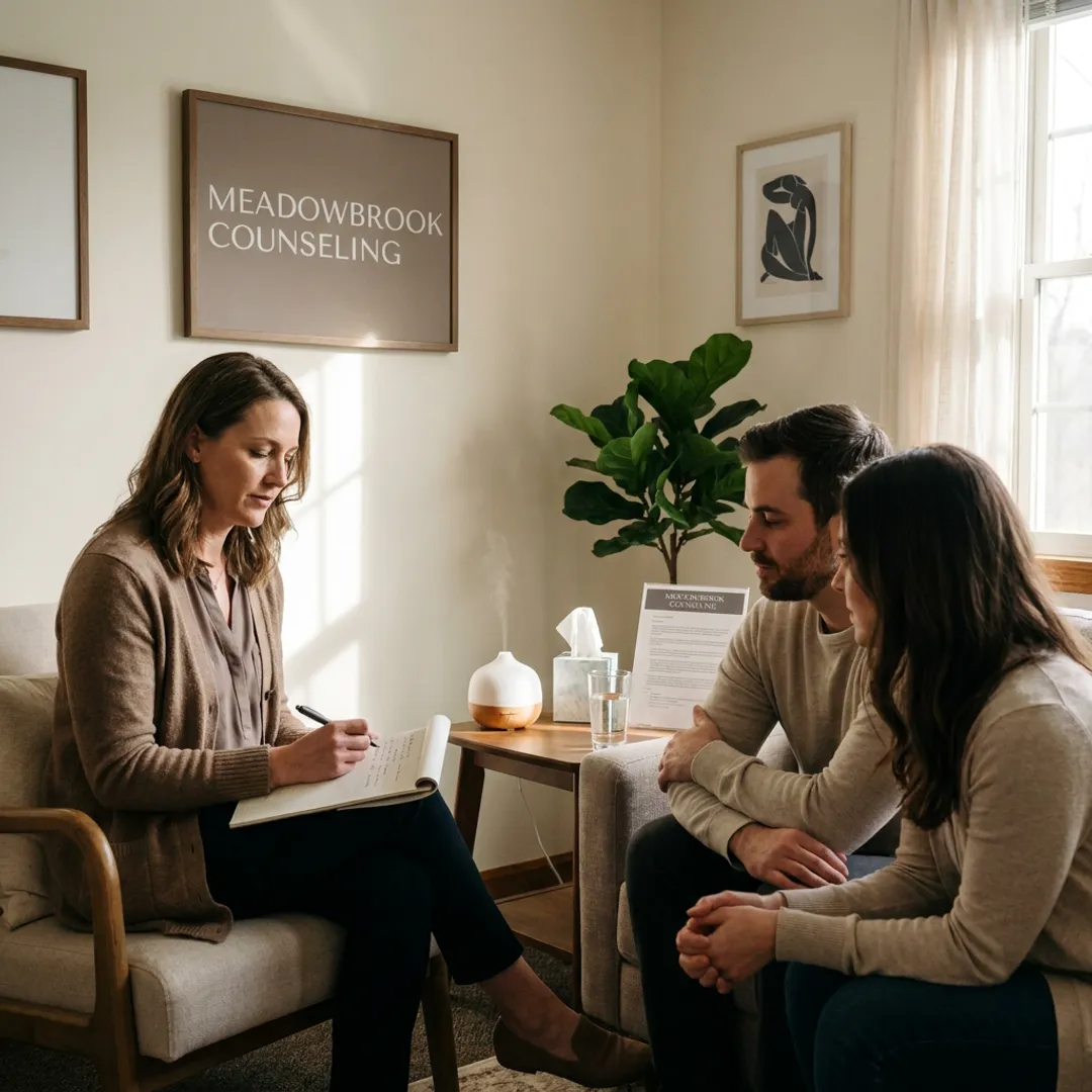 Counselor discussing relationship goals with clients