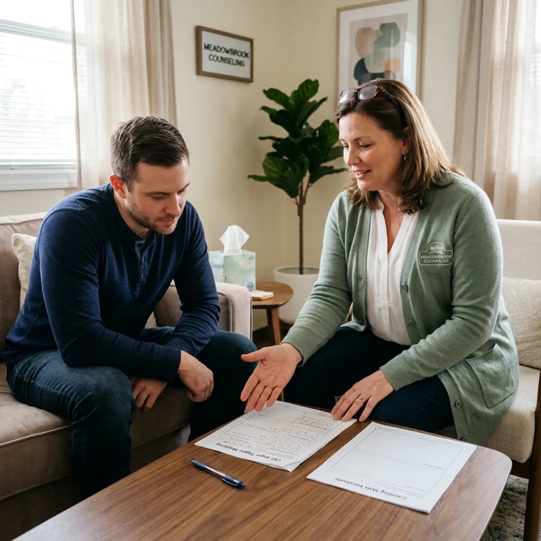 Therapist reviewing anger management plan with client