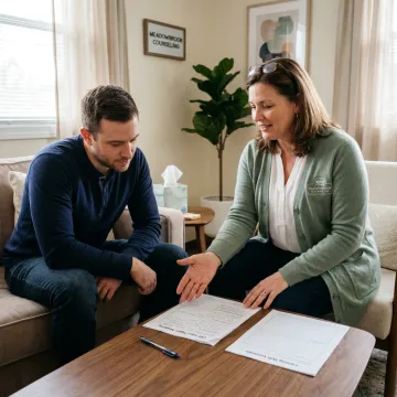 Therapist reviewing anger management plan with client