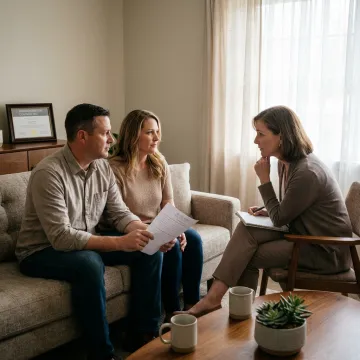 Couple meeting with a therapist during counseling