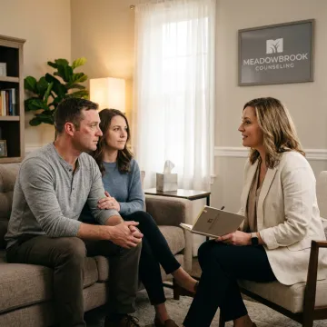 Veteran couple in marriage counseling session