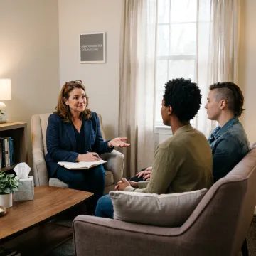 Therapist supporting an LGBTQ couple in counseling