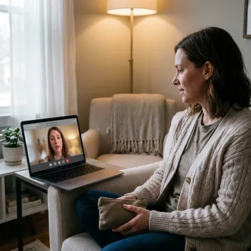 Online EMDR therapy session on laptop