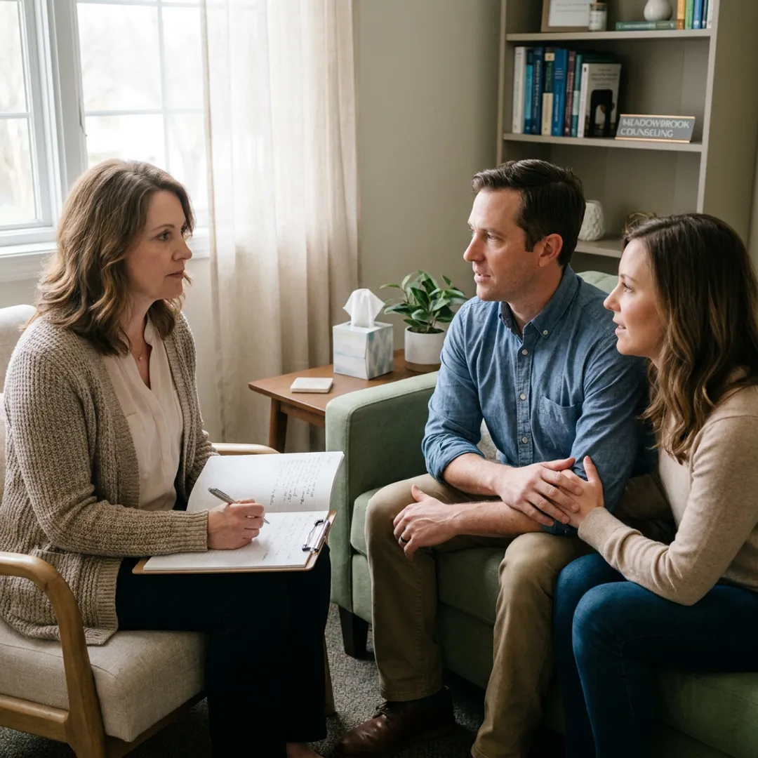 Therapist guiding a couple through a counseling session