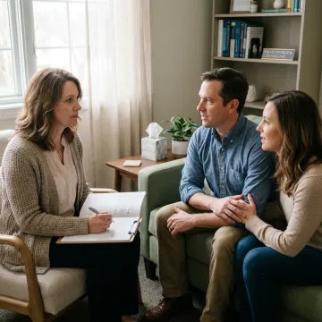Therapist guiding a couple through a counseling session