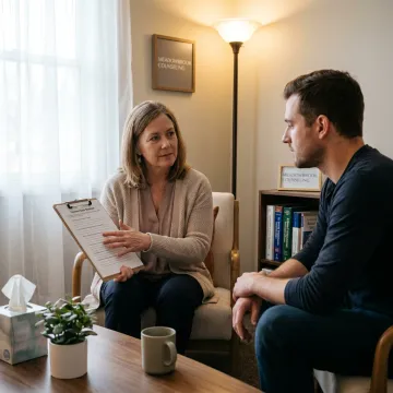 Therapist reviewing treatment goals with a client