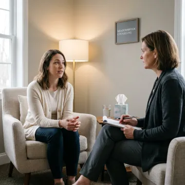 Depression therapy session in a comfortable counseling office