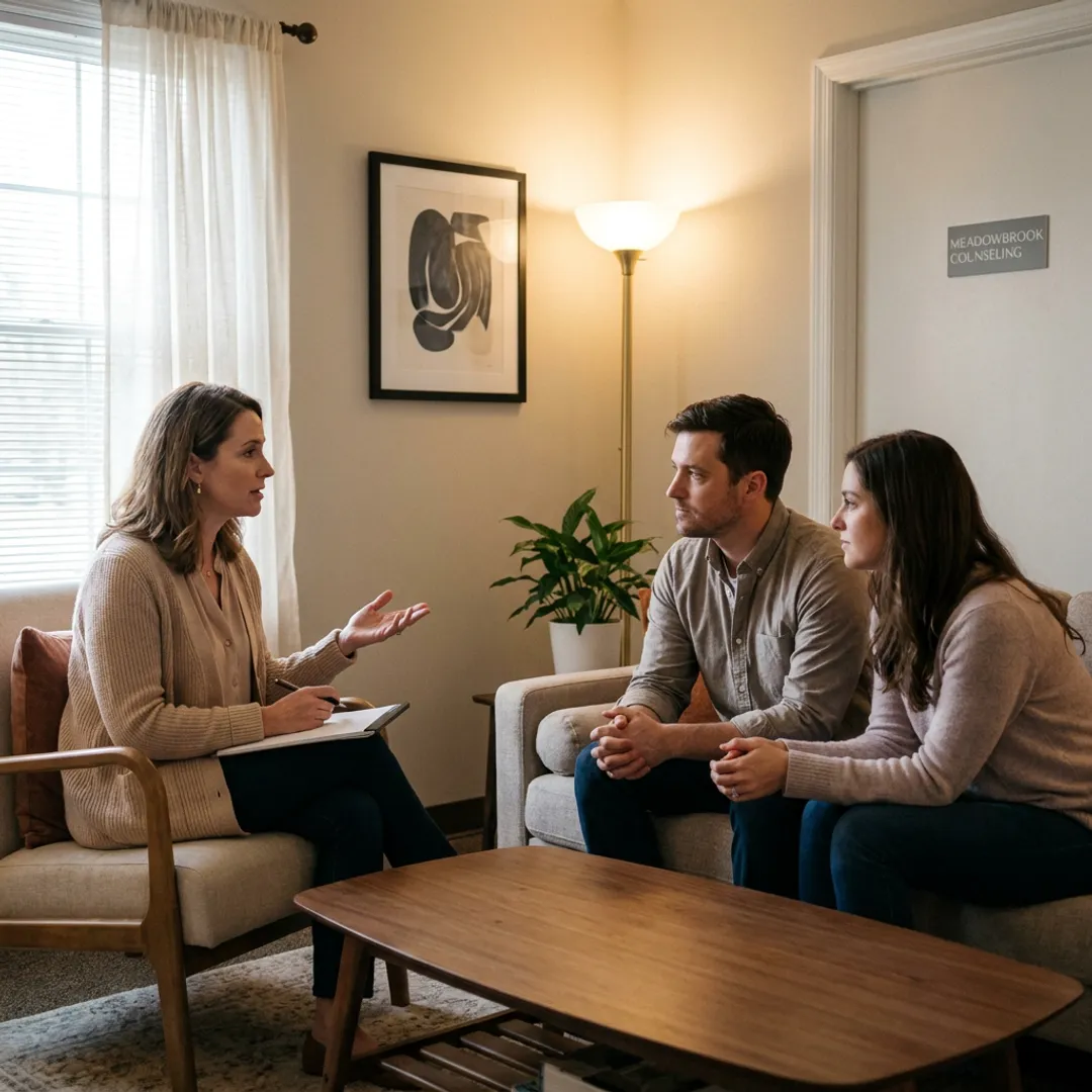 Therapist guiding parents through co-parenting counseling