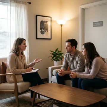 Therapist guiding parents through co-parenting counseling