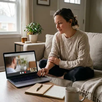 Client attending online anxiety therapy from home
