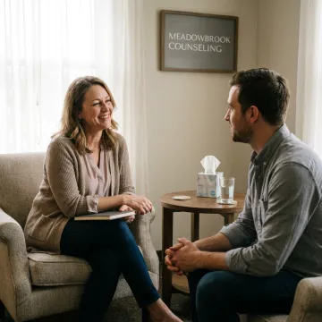 Supportive therapy session in a comfortable counseling office