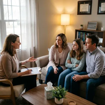 Family therapy session with counselor