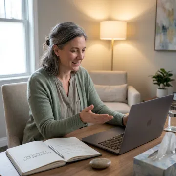Licensed therapist guiding an online trauma therapy session