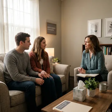 Young couple speaking with a therapist