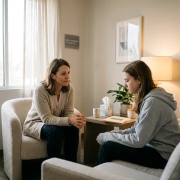 Therapist supporting a teenager with depression