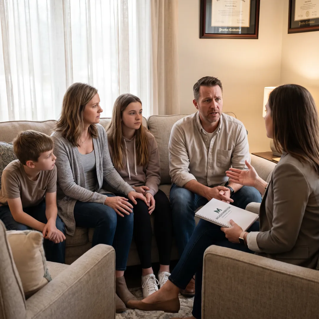 Family therapy session addressing depression