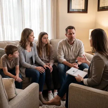 Family therapy session addressing depression