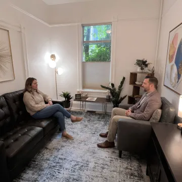 Anxiety therapy session in a calm counseling office