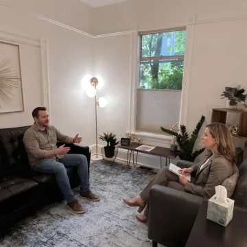 Stress therapy session in a calm counseling office