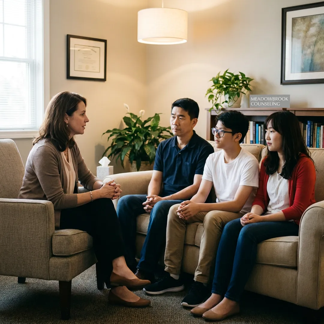 Family therapist guiding a counseling session