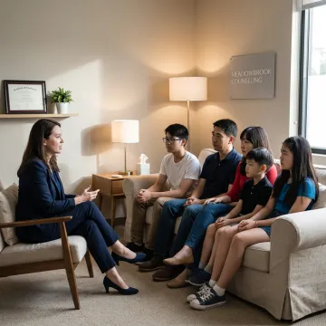Family in counseling session with therapist