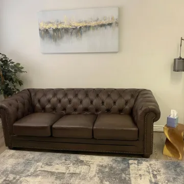 Warm therapy office for grief and trauma counseling