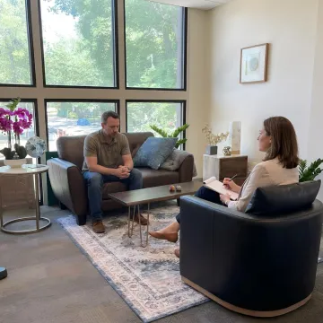 Depression counseling session in a calm therapy office