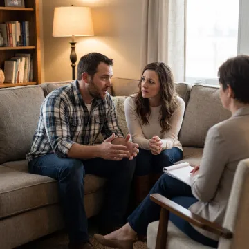 Couple in marriage counseling with therapist