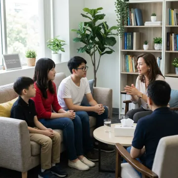 Family therapy session in a calm counseling office