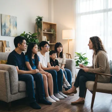 Family in a supportive counseling session