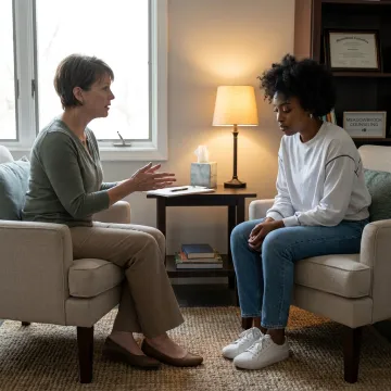 Therapist guiding a client through a calm trauma recovery session