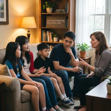 Therapist guiding a family counseling session