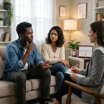 Diverse couple in a therapy session