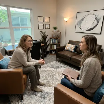 Trauma-focused therapy session in a calm counseling office