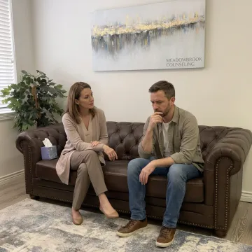 Therapist providing depression counseling in a calm office