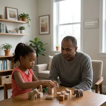 Child therapist working with a young child
