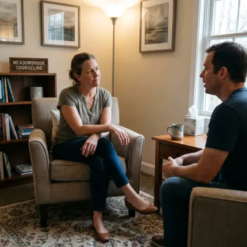 Trauma therapist supporting a client in session