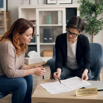 Therapist guiding a client through trauma treatment planning