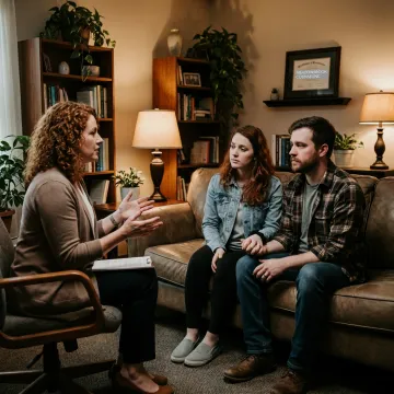Couple in postpartum counseling session